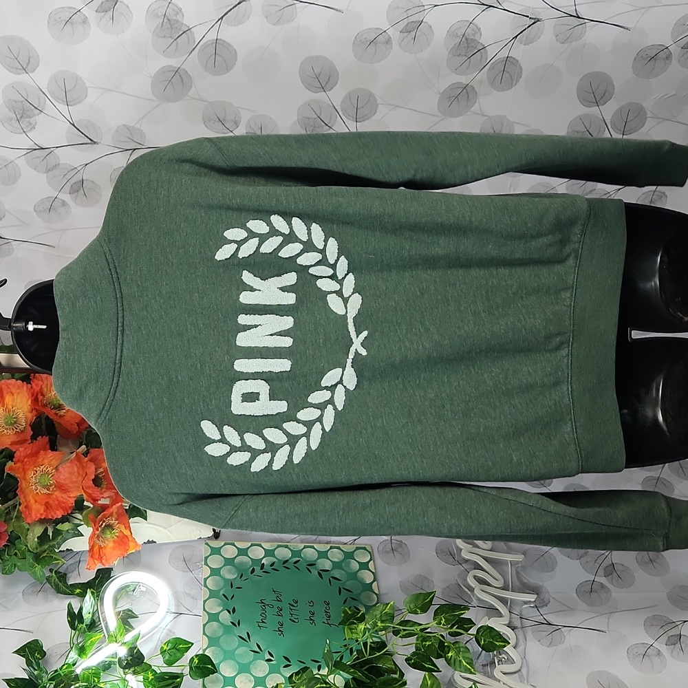 PINK Victoria's Secret Forest Green Half-Zip Pullover - Picture 8 of 9